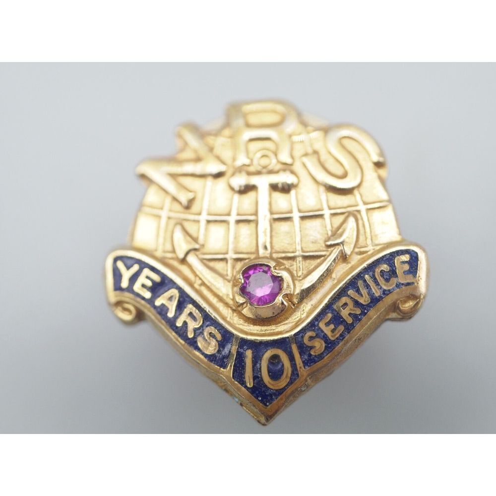 US Navy NRS Pin 10K GF Red Ruby 10 Year Service VTG
